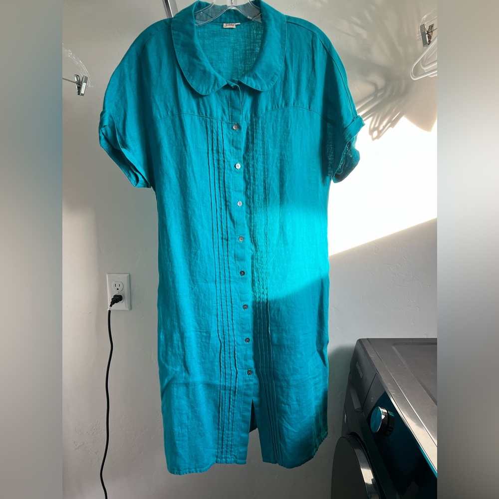 Turquoise Blue Linen Mini Dress - Size EU42/US10
